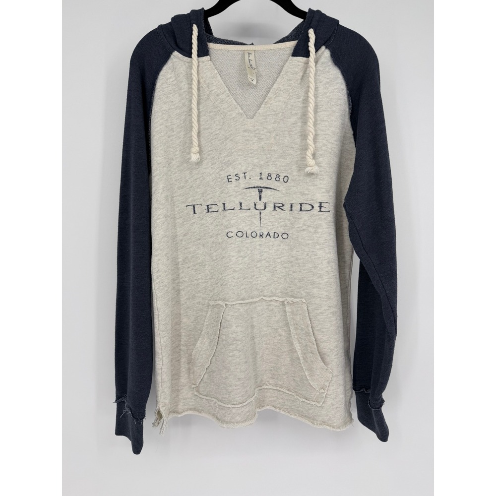Live Love Ouray Telluride Colorado Graphic Hoodie Grey Navy Raglan Medium